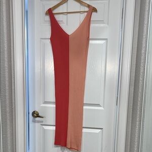 STAUD Elegant Red and Pink Colorblock Dress